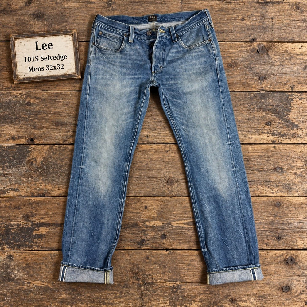 Lee 101S Selvedge Jeans Mens 32x32 Blue Slim Fit Button Fly Denim